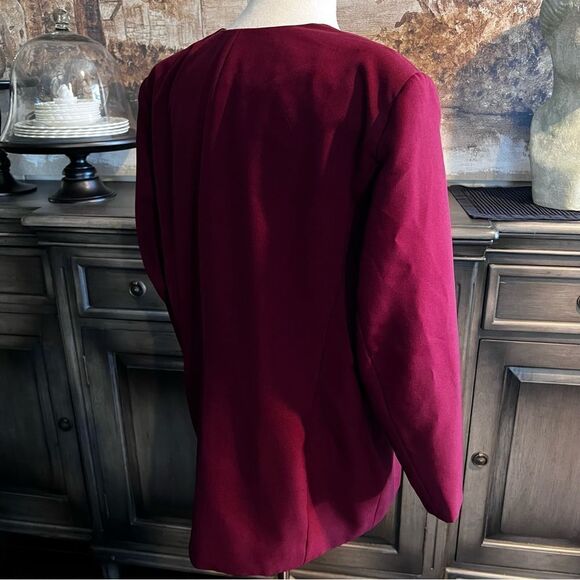 Vintage Oversized Burgundy Collarless Blazer size 18 - Picture 4 of 5